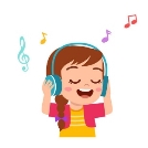 Happy Cute Kid Girl Listen Good Music Клипарты, SVG, векторы, и Набор  Иллюстраций Без Оплаты Отчислений. Image 138519719.